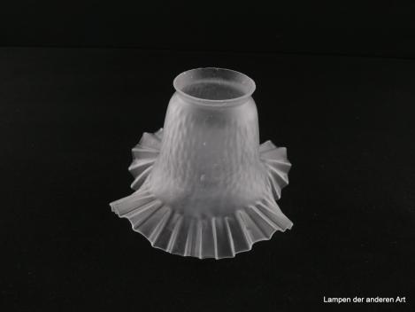 Jugendstil Lampenschirm gebraucht, Glas grau satiniert, gerader zylindrischer Teil mit gekräuselter Oberfläche, gefalteter nach außen gezogener Rand, Nostalgie Ersatzglas für alte Lampen, D: ca.16,5cm, H: ca. 11,5cm, Glashalterand Griffrand 6cm