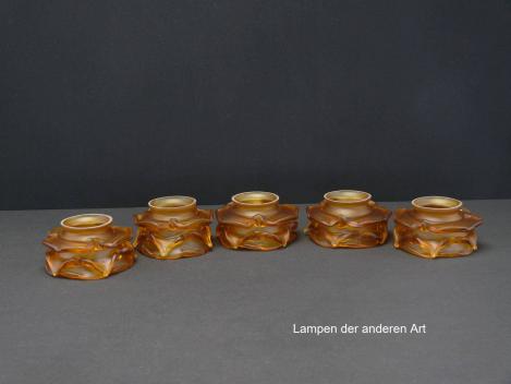 5-er Set Jugendstil Lampenschirm gebraucht, Rosenblätter, goldbraun satiniert, Form stilisierte Rosenblüte, Nostalgie Ersatzglas D: ca.10cm, H: ca.5cm, Glashalter Griffrand 6cm