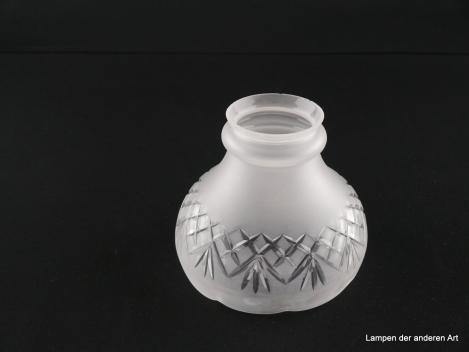 4-er Set Jugendstil Lampenschirm gebraucht, Glas grausatiniert, Kelchform, geschliffenes Band aus Kreuzen am unteren Rand, Ersatzschirm für alte Lampen, D: ca.11,5cm, H: ca.10cm, Glashalter Griffrand 6cm, einzeln