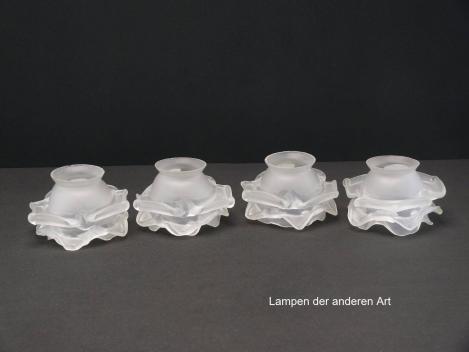 4-er Set Jugendstil Lampenschirm gebraucht, Rosenblattschirme, grau satiniert, Form stilisierte Rosenblüte, Nostalgie Ersatzglas D: ca.11,5cm, H: ca.7cm, Glashalter Griffrand 6cm