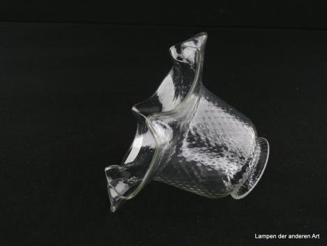 Jugendstil Lampenschirm gebraucht, Klarglas, gerader Zylinder mit wabenähnlicher Oberflächenstruktur, vertikal abstehender Rand, sechsfach gekerbt, Nostalgie Ersatzglas für alte Lampen, D: ca.15,5cm, H: ca.10,5cm, Glashalterand Griffrand 6cm, liegend