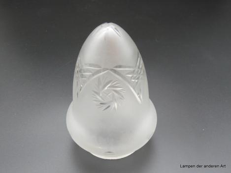 3er Satz gleiche Zapfenschirme, Jugendstil, grau satiniert, Sternschliffmuster, Schleuderblume und Olivenschliff, gebraucht, Griffrand 8cm , D=11cm H=14cm stehend