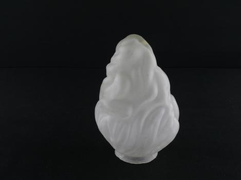 Jugendstil Lampenschirm gebraucht, Glas grau satiniert, stilisierte lodernde Flamme, Nostalgie Ersatzschirm D: 11cm, H: 15cm, Glashalter Griffrand 6cm