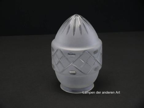 antikes Jugendstilglas grau satiniert, Zapfenform spitz zulaufend, mittig breites Band hervortretend Schliffmuster, Spitze im Unterteil Dekor Strahlenschliff, Griffrand 8cm