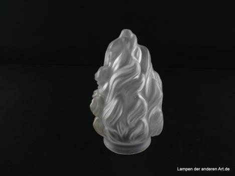 3-er Set Jugendstil Lampenschirm gebraucht, stumpf satiniertes Glas, stilisierte lodernde Flamme, Nostalgie Ersatzglas D: ca.11cm, H: ca.18cm, Griffrand Glashalter 8cm, herstellungsbedingte Lufteinschlüsse, einzeln