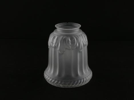 Jugendstil Lampenschirm gebraucht, satiniertes Glas, konisch, schmale Schulter verziert mit reliefierten Blättern, zum Rand leicht ausgestellt, umlaufende Abschlussgirlande, Nostalgie Ersatzschirm D: 11cm, H: 12cm, Glashalter Griffrand 6cm