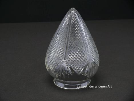 Jugendstilglas gebraucht, Pressglas klar, Zapfenform spitz zulaufend, in die Oberfläche eingearbeitete kleine Quadrate, Nostalgie Ersatzglas, Glashalter 8cm