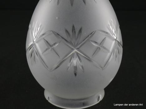 Jugendstil Lampenschirm gebraucht, 3-er Set, Zapfenform, Glas grau satiniert mit Schliffdekor, final Strahlen, umlaufend Rautenband, Nostalgieglas, Ersatzschirm, D:  ca.11cm, H: ca. 17cm, Glashalter Griffrand 8cm, Detail Schliffdekor