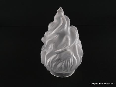 Jugendstil Lampenschirm gebraucht, Glas grau satiniert, stilisierte lodernde Flamme, zapfenförmig geformt, reliefierte Oberfläche, Nostalgie Ersatzschirm D: ca.12cm, D: ca.19cm, Glashalter Griffrand 8cm, ohne Beschädigungen
