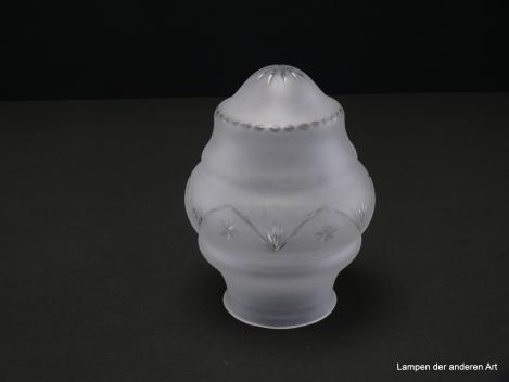 3-er Set Jugendstil Lampenschirm gebraucht, antikes Glas, grausatiniert, geschliffen, mehrfach geschnürte Wandung, in der Spitze Sternschliff, mittig umlaufend Schliffband, Olivenschliff am Übergang zur Spitze, Nostalgie Ersatzschirm, einzeln