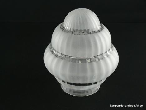 2-er Set Jugendstil Lampenschirm gebraucht, Glas grau satiniert, runde, sich verjüngende Form, dreifach gestuft, in den drei Kehlen Klarglas, Nostalgie Ersatzglas, D: ca.13,5cm, H: ca.15cm, Glashalter Griffrand 8cm, einzeln