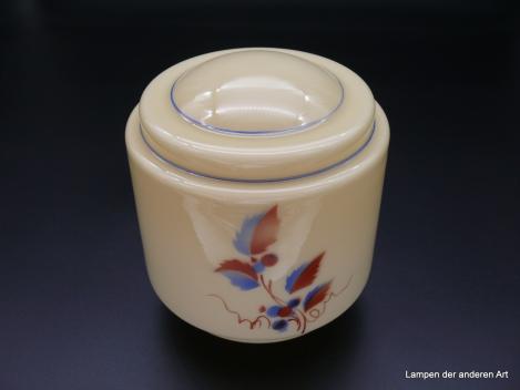 Art Deco Lampenschirm gebraucht, Uranglas gelb mit Spritzdekor Beeren-Laub-Zweig,  D: 13cm, H: 16cm, Griff-Rand 8cm