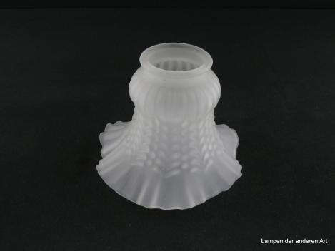 Jugendstil Lampenschirm gebraucht, Glas grau satiniert, reliefierte Wandung, Formgabe in Anlehnung an die Natur, fließende Linienführung, Nostalgie Ersatzglas für alte Lampen, D: ca.14cm, H: ca.12cm, Glashalterand Griffrand 6cm