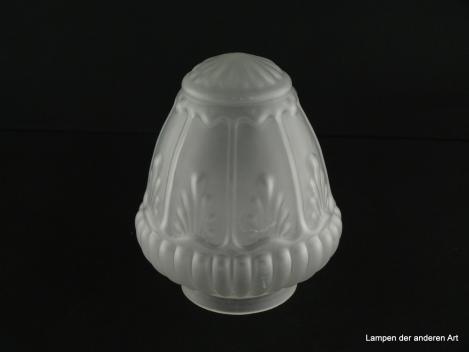 3-er Set Jugendstil Lampenschirm gebraucht grau satiniert, reliefverzierte Wandung, von der Schulter abwärts verjüngt, halbkugelförmig auslaufend, Ersatzschirm für alte Lampen, D: ca.13cm, H: ca.15cm, Glashalter Griffrand 8cm, einzeln