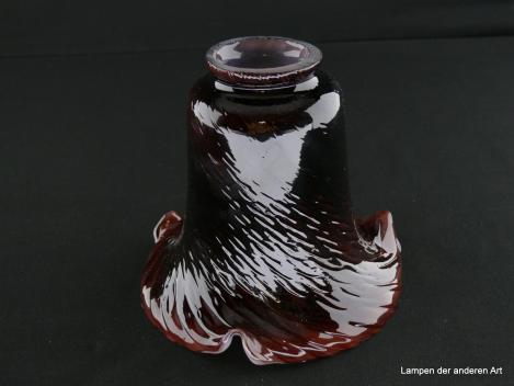 Jugendstil Lampenschirm gebraucht, gerader Glaszylinder, innen weiß, außen rotbraun, Überfangglas, dreimal gekniffener unterer Rand, Nostalgie Ersatzglas für alte Lampen, D: ca.14cm, H: ca.13cm, Glashalterand Griffrand 6cm