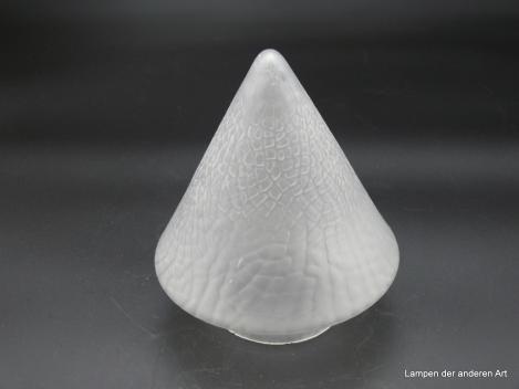 Jugendstil Lampenschirm gebraucht, Spitzkegel satiniert grau, lederartig genarbte reliefierte Oberfläche, Ersatzglas D: 14cm, H: 17cm, Griffrand 8cm