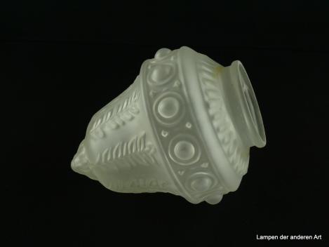 Jugendstil Lampenschirm gebraucht, geschlossenes Glas grau satiniert, reliefierte Oberfläche, Nostalgie Ersatzglas D: ca.14cm, H: ca.17cm, Glashalter Griffrand 8cm, liegend