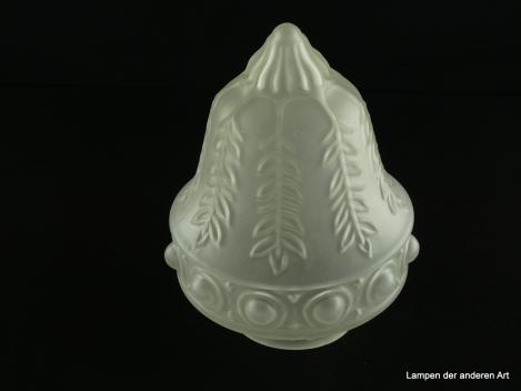 Jugendstil Lampenschirm gebraucht, geschlossenes Glas grau satiniert, reliefierte Oberfläche, Nostalgie Ersatzglas D: ca.14cm, H: ca.17cm, Glashalter Griffrand 8cm