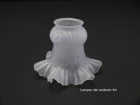 Jugendstil Lampenschirm gebraucht, satinierter Grund, stilisierte Blüte, Nostalgieglas, antiker Ersatzschirm, D:  ca. 14cm, H: ca.11cm, Glashalter Griffrand 6cm