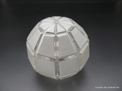 Art Deco Lampenschirm gebraucht, Prismen Glaskugel, Flächen satiniert, Ersatzschirm D: 14cm, H: 14cm, Griffrand 8cm