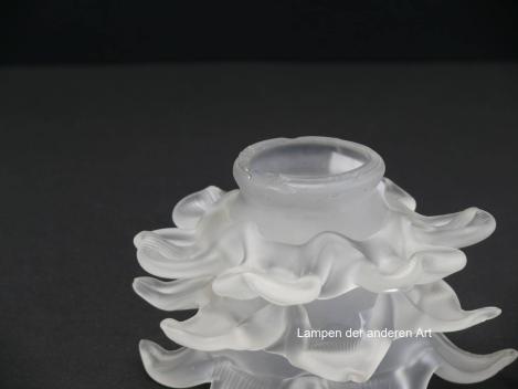 3-er Set Jugendstil Lampenschirm gebraucht, Rosenblattschirme, grau satiniert, Form stilisierte Rosenblüte, Nostalgie Ersatzglas D: ca.14cm, H: ca.8cm, Glashalter Griffrand 6cm, Detail Griffrand