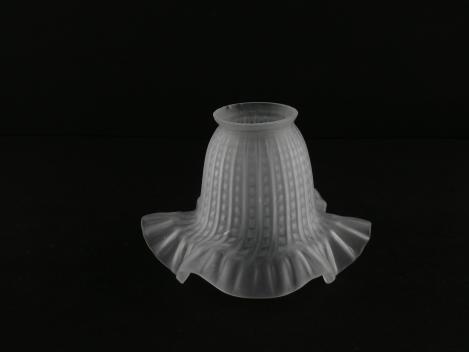 Jugendstil Lampenschirm gebraucht, Glas grau satiniert, zylindrische Form, Wandung reliefiert, Längsbänder mit Noppen, gekniffener in Wellen gelegter Rand, Nostalgie Ersatzschirm D: 15cm, H: 10cm, Glashalter Griffrand 6cm
