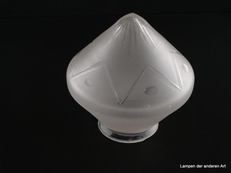 Art Deco Lampenschirm gebraucht, Glas grau satiniert, zusammengesetzte Konusform, teils geschliffene Wandung, Nostalgie Ersatzglas, D: ca.15cm, H: ca.14cm, Glashalter Griffrand 8cm