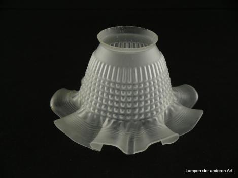 Jugendstil Lampenschirm gebraucht, grau satiniert, stilisierte Blütenform, Glasoberfläche strukturiert, Nostalgie Ersatzschirm D: ca.16cm, H: ca.10cm, Glashalter Griffrand 6cm
