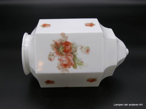Jugendstil Lampenschirm  opal weiß mit Rosendekor HEA16x32oprd liegend