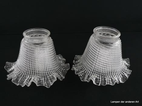 2-er Set Lampenschirm gebraucht, Klarglas, profilierte Wandung, in Falten gelegter aufgezogener Abschlussrand