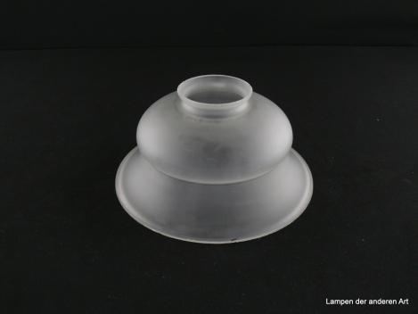 3-er Set Jugendstil Lampenschirme gebraucht, Glas satiniert grau, mittig eingeschnürte Glockenform, Schirm 2 - kleine Chips am Rand