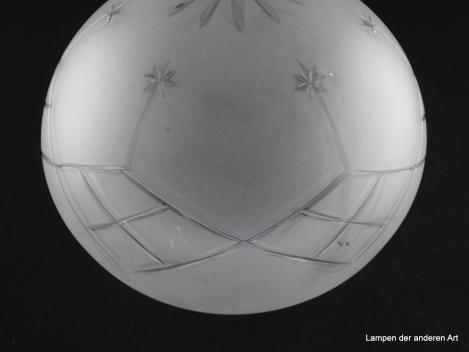 Alter Jugendstil Kugelschirm mit Sternschliff, Kerbschliff, geometrische Ornamente, gebraucht, Nostalgieglas, Ersatzschirm D: 18cm, H: 16cm, Glashalter Griffrand 8cm, Kerbschliff