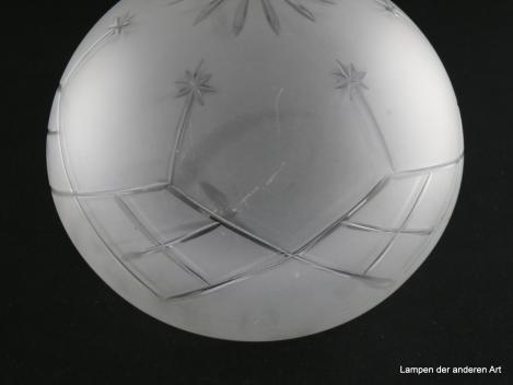 Alter Jugendstil Kugelschirm mit Sternschliff, Kerbschliff, geometrische Ornamente, gebraucht, Nostalgieglas, Ersatzschirm D: 18cm, H: 16cm, Glashalter Griffrand 8cm, leichte Kratzer