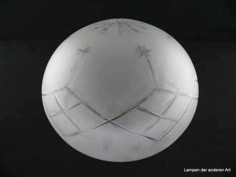 Alter Jugendstil Kugelschirm mit Sternschliff, Kerbschliff, geometrische Ornamente, gebraucht, Nostalgieglas, Ersatzschirm D: 18cm, H: 16cm, Glashalter Griffrand 8cm