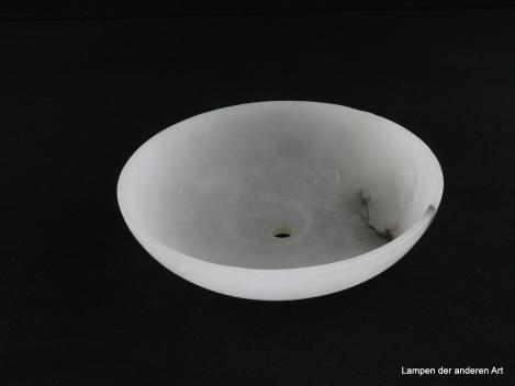 Alabaster Baldachin gebraucht, schwarz weiß grau marmoriert, durchscheinende Art von Gips, ähnelt Milchglas bzw. Marmor, Halbschale D: ca.18cm H: ca.4,5cm, Bohrung 12mm, von unten