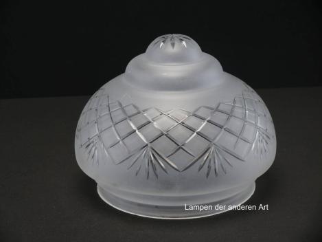 Jugendstil Lampenschirm, Kuppelschirm gebraucht, Glas grau satiniert mit Schliff, final Strahlen, umlaufend Rautenband, Wandung zweifach geschnürt, D: ca. 20cm, H: ca. 15cm, antikes Ersatzglas