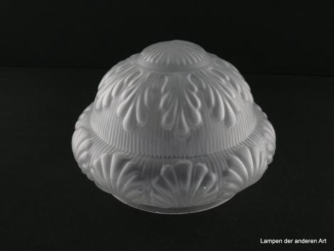 Jugendstil Lampenschirm gebraucht, Glas grau satiniert, Schulterreif stilisierte Muscheln, Wandung gekrümmt Blattwerk, Ersatzglas, Sondergröße Griff 16cm
