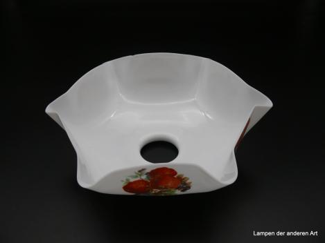 Jugendstil Lampenschirm gebraucht, Glas opal weiß mit Früchtedekor, verschiedene Motive, gekniffener Rand, Ersatzschirm D: 24cm, H: 9cm, Griffrand 6cm von innen