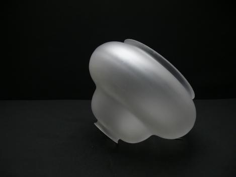 Jugendstil Lampenschirm gebraucht, Kuppel Glas satiniert, zweistufiges Ersatzglas D: 24cm, H: 16cm, Griffrand Glashalter Besonderheit Zwitter 6cm bzw. 18cm, liegend