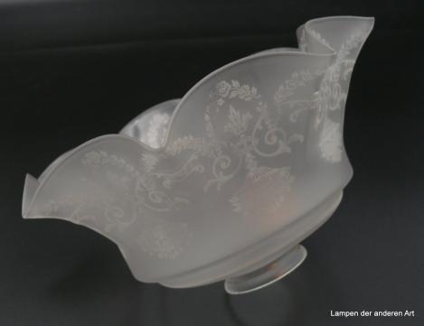 seltener großer Jugendstil Lampenschirm, gebraucht, geätztes Dekor, D: 25cm, H: 13cm, Griff-Rand: 6cm liegend