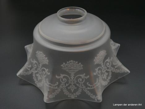 seltener großer Jugendstil Lampenschirm, gebraucht, geätztes Dekor, D: 25cm, H: 13cm, Griff-Rand: 6cm