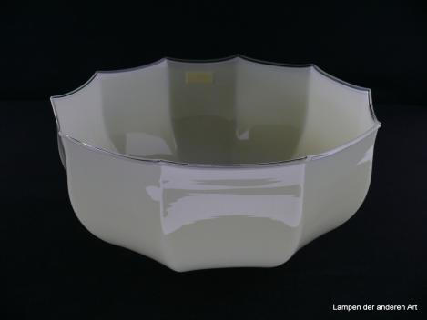 alter Lampenschirm im Jugendstil aus Glas, gebraucht, in hellem Gelb, gekniffene Kanten, Ersatzglas D: ca. 25cm, H: ca. 13cm, Nostalgieglas, Glashalter Griffrand 8cm, innen