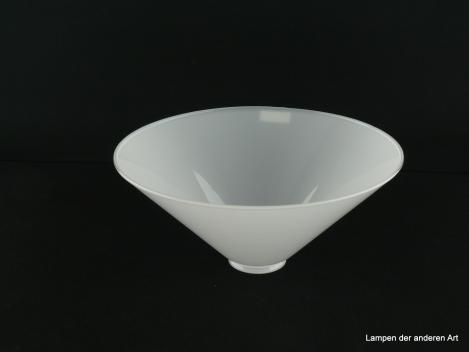 Jugendstil Lampenschirm gebraucht, Glas opal weiß, Kegelform, Ersatzschirm, D: ca.24,5cm, H: ca.11cm, Glashalter Griffrand 6cm, von unten
