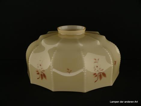 Jugendstil Lampenschirm gebraucht, braunes Dekor floral, elfenbeinfarbener Grund, gekantete Wandung, Nostalgie Ersatzschirm D: ca.26cm, H: ca.12cm, Glashalter Griffrand 8cm
