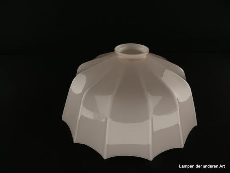 Jugendstil Lampenschirm gebraucht, Glas zart rosa, Form eines aufgespannten Regenschirmes, regelmäßig gekniffene Wandung, Nostalgie Ersatzschirm D: ca.26cm, H: ca.13cm, Glashalter Griffrand 6cm