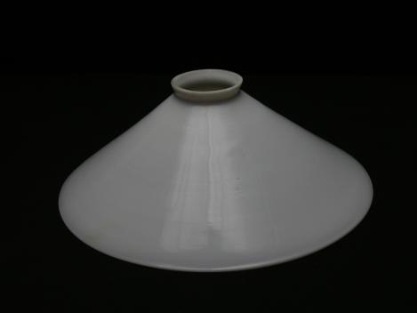 Jugendstil Lampenschirm gebraucht, Glas, Kegelform opal weiß H= 9cm, D=26cm, Ersatzglas, Glashalter Griffrand 6cm