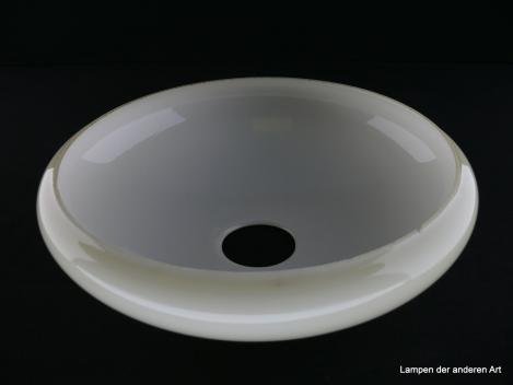 2-er Set Art Deco Lampenschale gebraucht, Glas, hellgelb außen, weiß innen, glatte glänzende Oberfläche, Nostalgie Ersatzglas D: ca.26cm, H: ca.8cm, ohne Glashalter Griffrand, Loch ca. 45mm, einzeln innen