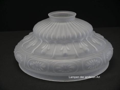 Jugendstil Lampenschirm gebraucht, getreppte Wandung, je Stufe mit verschiedenen Ornamenten reliefiert, Nostalgie Ersatzglas D: ca.28cm, H: ca.14cm, Glashalter Griffrand 8cm