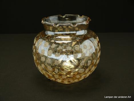 Vintage Lampenschirm, gebraucht, Glaskugel, Wandung mit geeisten Flecken verziert, Nostalgie Ersatzglas, D: ca.16cm, H: ca.16cm, ohne Griffrand Glashalter, Loch gemessen ca. 42mm, Bundhöhe 6mm, von unten