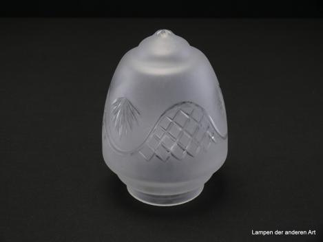 3-er Set Jugendstil Lampenschirm gebraucht, Glas satiniert, Zapfenform, umlaufender Kerbschliff als geometrische Formen und Fächer, final Sternschliff am getrepptem Schlussteil, Nostalgie Ersatzschirm, D: ca.12cm, H: ca.16cm, Glashalter 8cm, einzeln